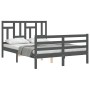 Gray solid wood bed frame with headboard 140x190 cm by vidaXL, Beds and slatted bases - Ref: Foro24-3194943, Price: 157,91 €,...