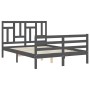 Gray solid wood bed frame with headboard 140x190 cm by vidaXL, Beds and slatted bases - Ref: Foro24-3194943, Price: 157,91 €,...