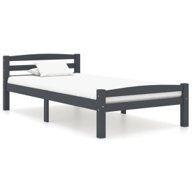 Dark gray pine solid wood bed frame 90x200 cm by vidaXL, Beds and slatted bases - Ref: Foro24-322089, Price: 86,99 €, Discoun...