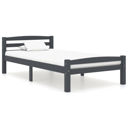 Dark gray pine solid wood bed frame 90x200 cm
