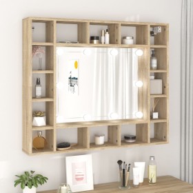 Mueble con espejo y LED color roble Sonoma 91x15x76,5 cm de vidaXL, Tocadores de baño - Ref: Foro24-808867, Precio: 90,16 €, ...