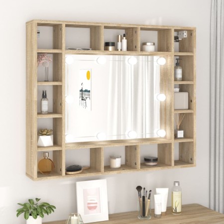 Furniture with mirror and LED in Sonoma oak color 91x15x76.5 cm by vidaXL, bathroom vanities - Ref: Foro24-808867, Price: 90,...