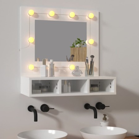 Mueble con espejo y luces LED blanco brillante 60x31,5x62 cm de vidaXL, Tocadores de baño - Ref: Foro24-808888, Precio: 54,56...