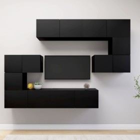 Set de muebles de salón TV 8 piezas madera ingeniería negro de vidaXL, Muebles TV - Ref: Foro24-3078828, Precio: 286,60 €, De...