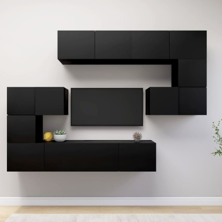 8-piece black engineered wood TV living room furniture set by vidaXL, TV Furniture - Ref: Foro24-3078828, Price: 297,36 €, Di...