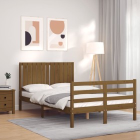 Honey brown solid wood bed frame and headboard 120x200 cm by vidaXL, Beds and slatted bases - Ref: Foro24-3194764, Price: 139...