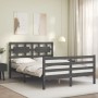 Estructura de cama con cabecero madera maciza gris 140x200 cm de vidaXL, Camas y somieres - Ref: Foro24-3194443, Precio: 162,...