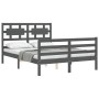 Estructura de cama con cabecero madera maciza gris 140x200 cm de vidaXL, Camas y somieres - Ref: Foro24-3194443, Precio: 162,...