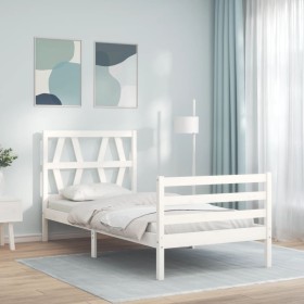 White solid wood bed frame with headboard 100x200 cm by vidaXL, Beds and slatted bases - Ref: Foro24-3194367, Price: 105,99 €...