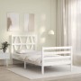 White solid wood bed frame with headboard 100x200 cm by vidaXL, Beds and slatted bases - Ref: Foro24-3194367, Price: 105,57 €...