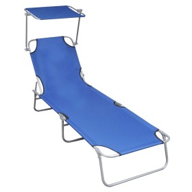 Folding sun lounger with blue aluminum awning by vidaXL, Loungers - Ref: Foro24-47769, Price: 59,48 €, Discount: %