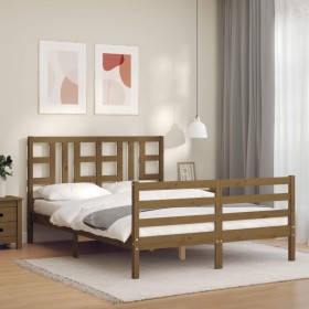 Estructura cama y cabecero madera maciza marrón miel 140x200 cm de vidaXL, Camas y somieres - Ref: Foro24-3193924, Precio: 15...