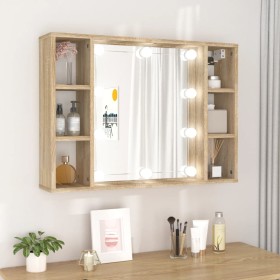 Mueble con espejo y luces LED roble Sonoma 76x15x55 cm de vidaXL, Tocadores de baño - Ref: Foro24-808858, Precio: 62,71 €, De...