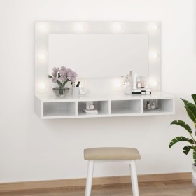 Mueble con espejo y luces LED blanco brillante 90x31,5x62 cm de vidaXL, Tocadores de baño - Ref: Foro24-808897, Precio: 70,11...