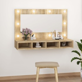 Mueble con espejo y luces LED color roble Sonoma 90x31,5x62 cm de vidaXL, Tocadores de baño - Ref: Foro24-808894, Precio: 62,...