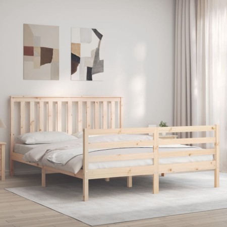 Estructura de cama con cabecero madera maciza 160x200 cm de vidaXL, Camas y somieres - Ref: Foro24-3194256, Precio: 143,12 €,...