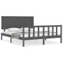 Gray solid wood bed frame with headboard 160x200 cm by vidaXL, Beds and slatted bases - Ref: Foro24-3193413, Price: 165,99 €,...