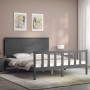 Gray solid wood bed frame with headboard 160x200 cm by vidaXL, Beds and slatted bases - Ref: Foro24-3193413, Price: 165,99 €,...