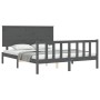 Estructura de cama con cabecero madera maciza gris 160x200 cm de vidaXL, Camas y somieres - Ref: Foro24-3193413, Precio: 165,...