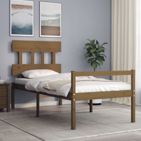 Honey brown solid wood bed frame with headboard 90x200cm by vidaXL, Beds and slatted bases - Ref: Foro24-3195404, Price: 101,...