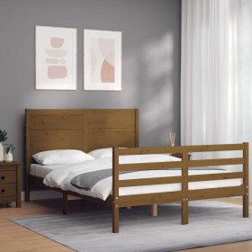 Honey brown solid wood bed frame and headboard 120x200 cm by vidaXL, Beds and slatted bases - Ref: Foro24-3194634, Price: 142...