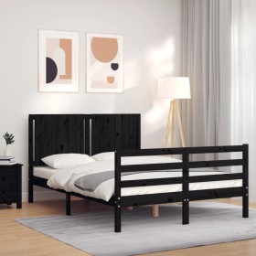 Bed frame with black solid wood headboard 140x190 cm by vidaXL, Beds and slatted bases - Ref: Foro24-3194750, Price: 178,99 €...