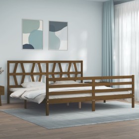 Honey brown solid wood bed frame and headboard 200x200 cm by vidaXL, Beds and slatted bases - Ref: Foro24-3194399, Price: 168...