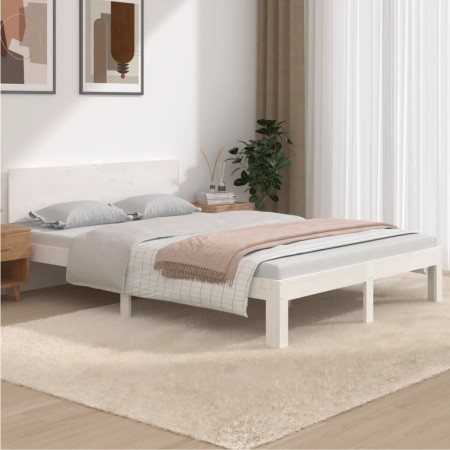 Solid white pine wood bed frame 150x200 cm by vidaXL, Beds and slatted bases - Ref: Foro24-833118, Price: 203,80 €, Discount: %