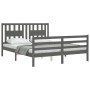 Double bed frame with gray solid wood headboard by vidaXL, Beds and slatted bases - Ref: Foro24-3194578, Price: 157,99 €, Dis...