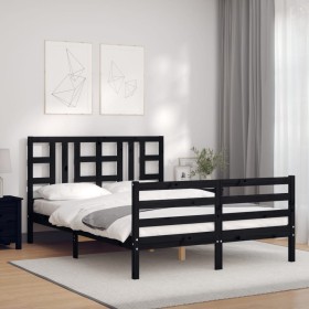 Estructura de cama con cabecero madera maciza negro 140x190 cm de vidaXL, Camas y somieres - Ref: Foro24-3193905, Precio: 155...