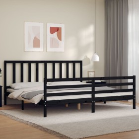 Bed frame with black solid wood headboard 200x200 cm by vidaXL, Beds and slatted bases - Ref: Foro24-3193880, Price: 161,62 €...