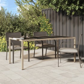 Gartentisch aus gehärtetem Glas, beige, synthetisches Rattan, 190 x 90 x 75 cm von vidaXL, Gartentische - Ref: Foro24-316717,...