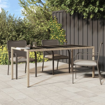 Gartentisch aus gehärtetem Glas, beige, synthetisches Rattan, 190 x 90 x 75 cm von vidaXL, Gartentische - Ref: Foro24-316717,...