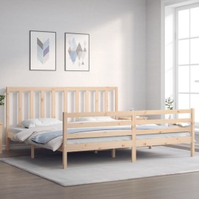 Bed frame with solid wood headboard 200x200 cm by vidaXL, Beds and slatted bases - Ref: Foro24-3193811, Price: 140,03 €, Disc...