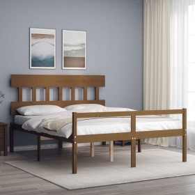 Cama de matrimonio personas mayores cabecero madera marrón miel de vidaXL, Camas y somieres - Ref: Foro24-3195424, Precio: 15...