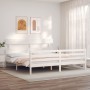 White solid wood bed frame with headboard 200x200 cm by vidaXL, Beds and slatted bases - Ref: Foro24-3195112, Price: 150,02 €...