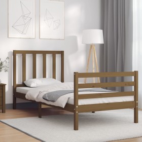 Honey brown solid wood bed frame with headboard 90x200cm by vidaXL, Beds and slatted bases - Ref: Foro24-3193844, Price: 113,...