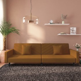 2-seater sofa bed with two brown velvet pillows by vidaXL, Sofas - Ref: Foro24-337636, Price: 216,99 €, Discount: %