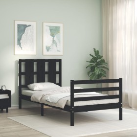 Bed frame with black solid wood headboard 100x200 cm by vidaXL, Beds and slatted bases - Ref: Foro24-3194110, Price: 126,99 €...