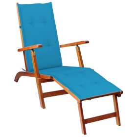 Garden lounger with footrest and cushion in solid acacia wood by vidaXL, Loungers - Ref: Foro24-3064018, Price: 137,58 €, Dis...