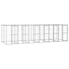 Galvanized steel outdoor kennel with roof 14.52 m² by vidaXL, Dog kennels and fences - Ref: Foro24-3082275, Price: 959,99 €, ...