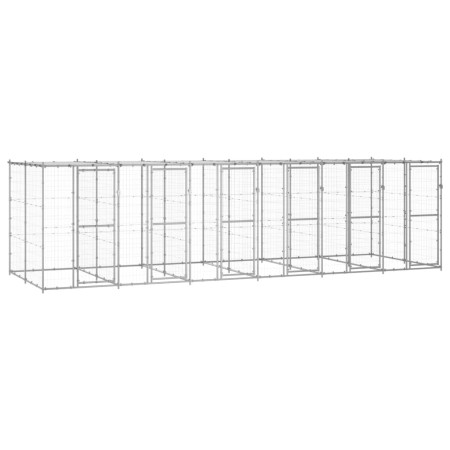 Galvanized steel outdoor kennel with roof 14.52 m² by vidaXL, Dog kennels and fences - Ref: Foro24-3082275, Price: 961,99 €, ...