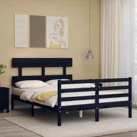 Bed frame with black solid wood headboard 140x200 cm by vidaXL, Beds and slatted bases - Ref: Foro24-3195095, Price: 152,99 €...