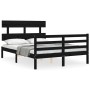 Bed frame with black solid wood headboard 140x200 cm by vidaXL, Beds and slatted bases - Ref: Foro24-3195095, Price: 152,99 €...