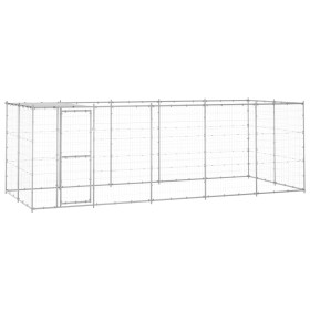 Galvanized steel outdoor kennel with roof 12.1 m² by vidaXL, Dog kennels and fences - Ref: Foro24-3082304, Price: 451,45 €, D...