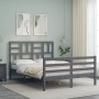 Estructura de cama matrimonio con cabecero madera maciza gris de vidaXL, Camas y somieres - Ref: Foro24-3194868, Precio: 159,...