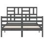 Double bed frame with gray solid wood headboard by vidaXL, Beds and slatted bases - Ref: Foro24-3194868, Price: 159,99 €, Dis...