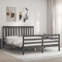 Gray solid wood bed frame with headboard 160x200 cm by vidaXL, Beds and slatted bases - Ref: Foro24-3194258, Price: 159,42 €,...