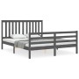 Gray solid wood bed frame with headboard 160x200 cm by vidaXL, Beds and slatted bases - Ref: Foro24-3194258, Price: 159,99 €,...