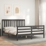 Gray solid wood bed frame with headboard 160x200 cm by vidaXL, Beds and slatted bases - Ref: Foro24-3194258, Price: 159,99 €,...